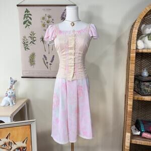 Vintage Cream Nylon Lace Cami Top Femme Coquette Dolly Fairy Romantic Dollette S